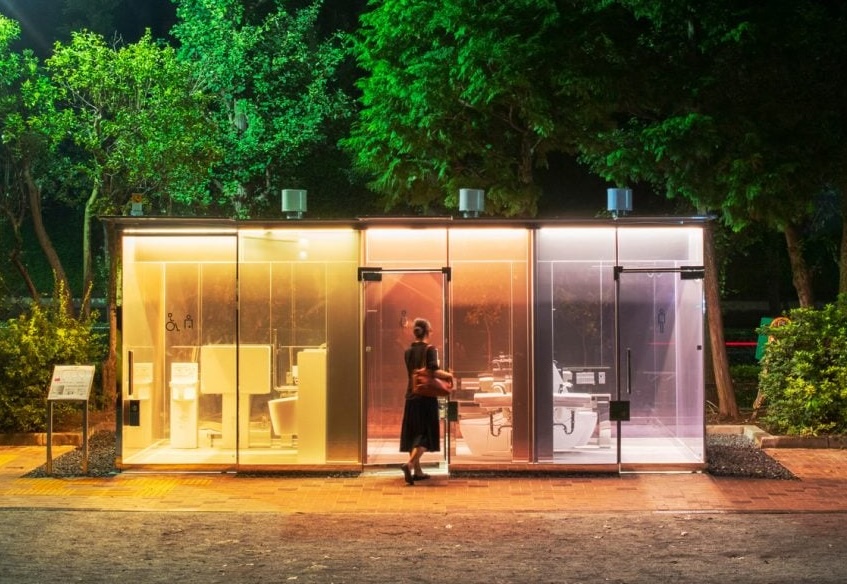 browning-hangar-public-amenities Concept image of well-designed public amenities integrated into a landscaped outdoor setting.